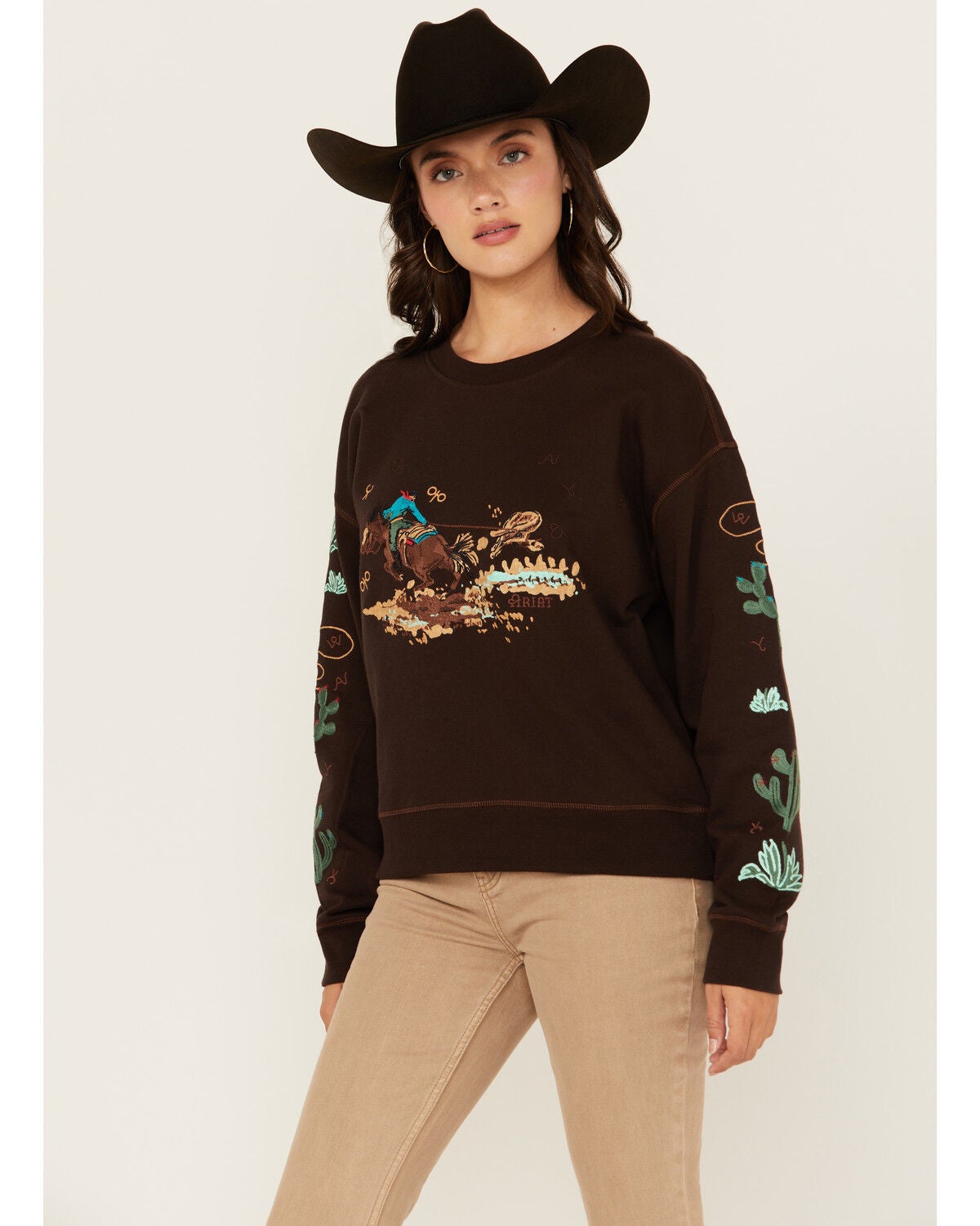 Ariat Women's Rodeo Sweatshirt, Brown, hi-res