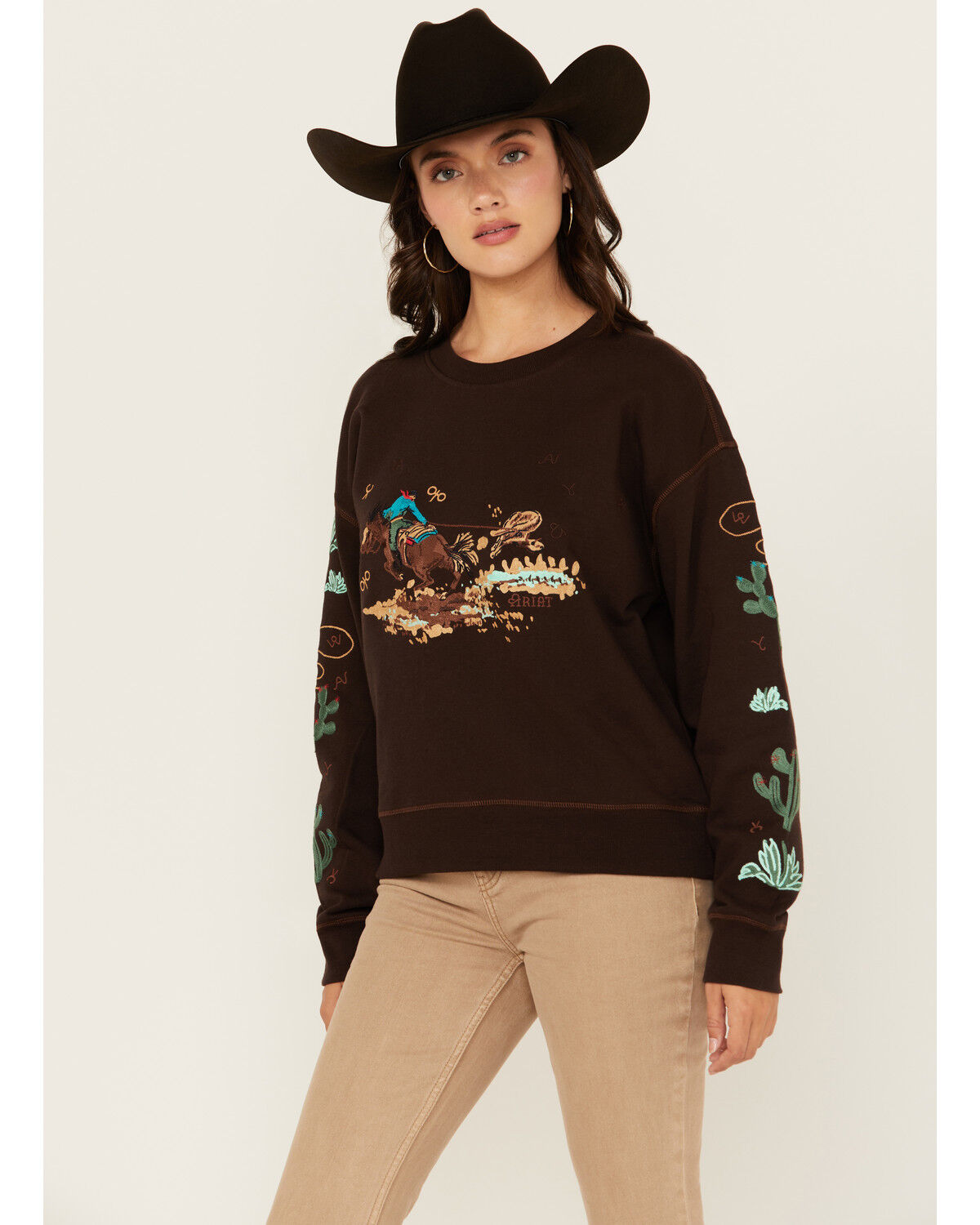 Image #1 - Ariat Women's Rodeo Sweatshirt, Brown, hi-res