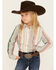 Image #1 - Wrangler Girl's Serape Striped Print Long Sleeve Pearl Snap Western Shirt, Grey, hi-res