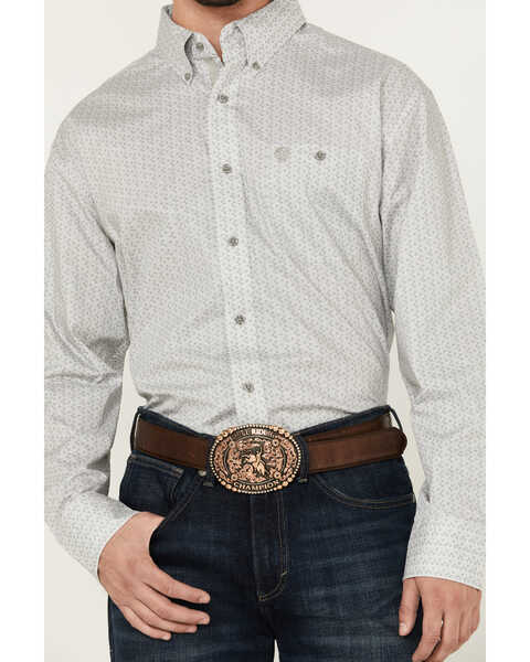 Image #3 - George Strait by Wrangler Men's Square Geo Print Long Sleeve Button-Down Stretch Western Shirt - Tall , Grey, hi-res