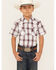 Ely Walker Boys' Textured Dobby Plaid Print Short Sleeve Pearl Snap Western Shirt, Burgundy, hi-res