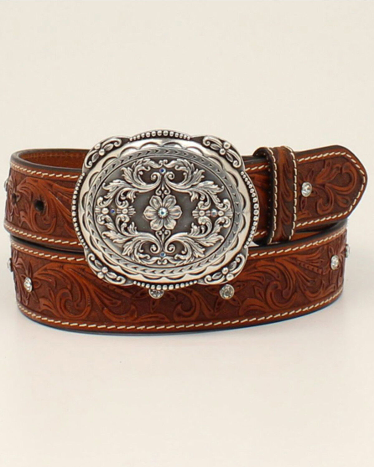 Image #1 - Shyanne Women's Floral Tooling Scroll Belt, Tan, hi-res