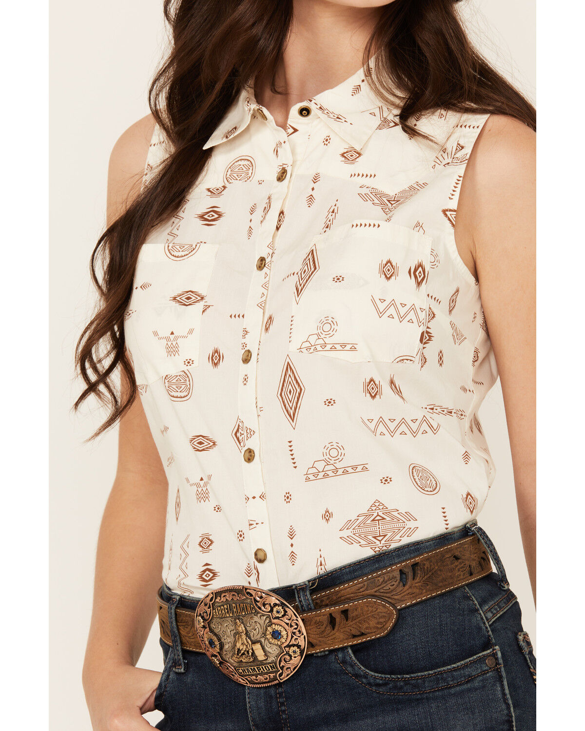 Image #3 - Shyanne Women's Desert Print Sleeveless Snap Western Shirt, Cream, hi-res