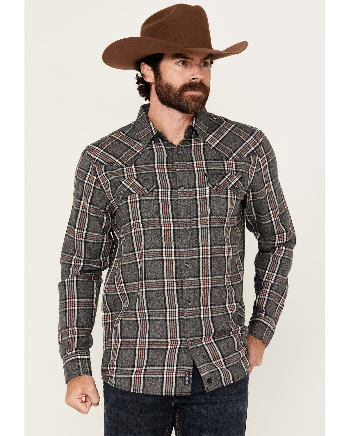 Image #1 - Moonshine Spirit Men's Badger Plaid Print Long Sleeve Snap Western Shirt, Black, hi-res