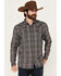 Image #1 - Moonshine Spirit Men's Badger Plaid Print Long Sleeve Snap Western Shirt, Black, hi-res