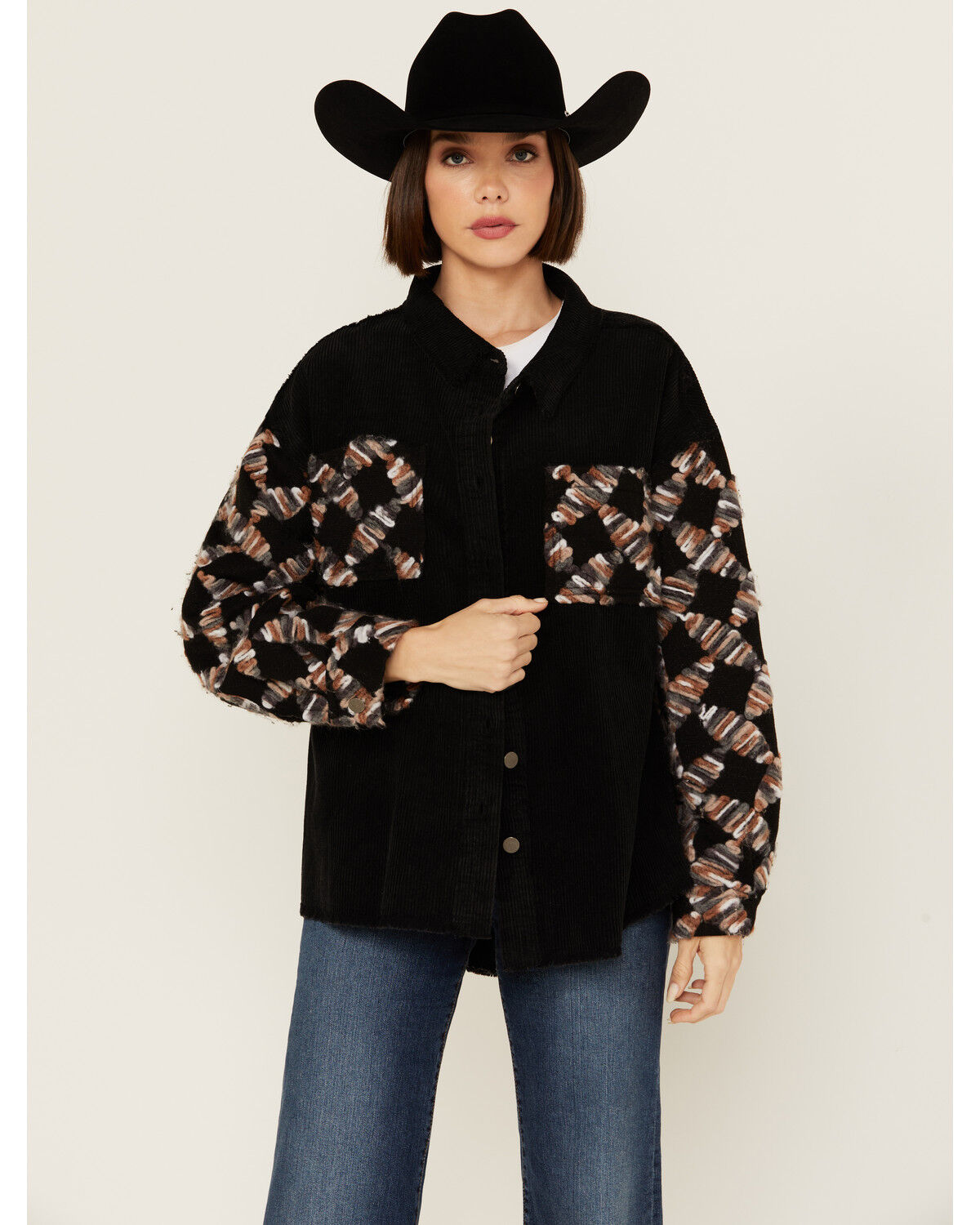 Image #1 - POL Women's Ribbon Detail Shacket, Black, hi-res