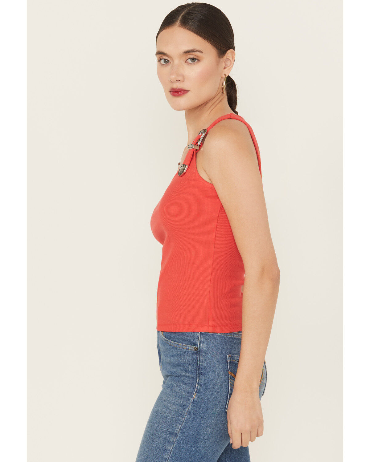 Image #3 - Idyllwind Women's Wylie Rib Knit Buckle Tank, Coral, hi-res