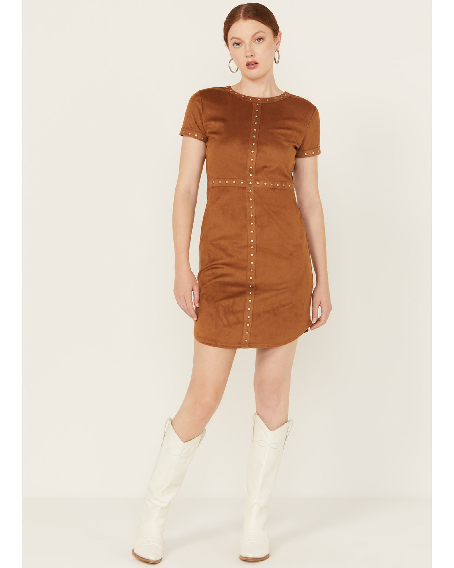 Short sleeve suede dress cheap