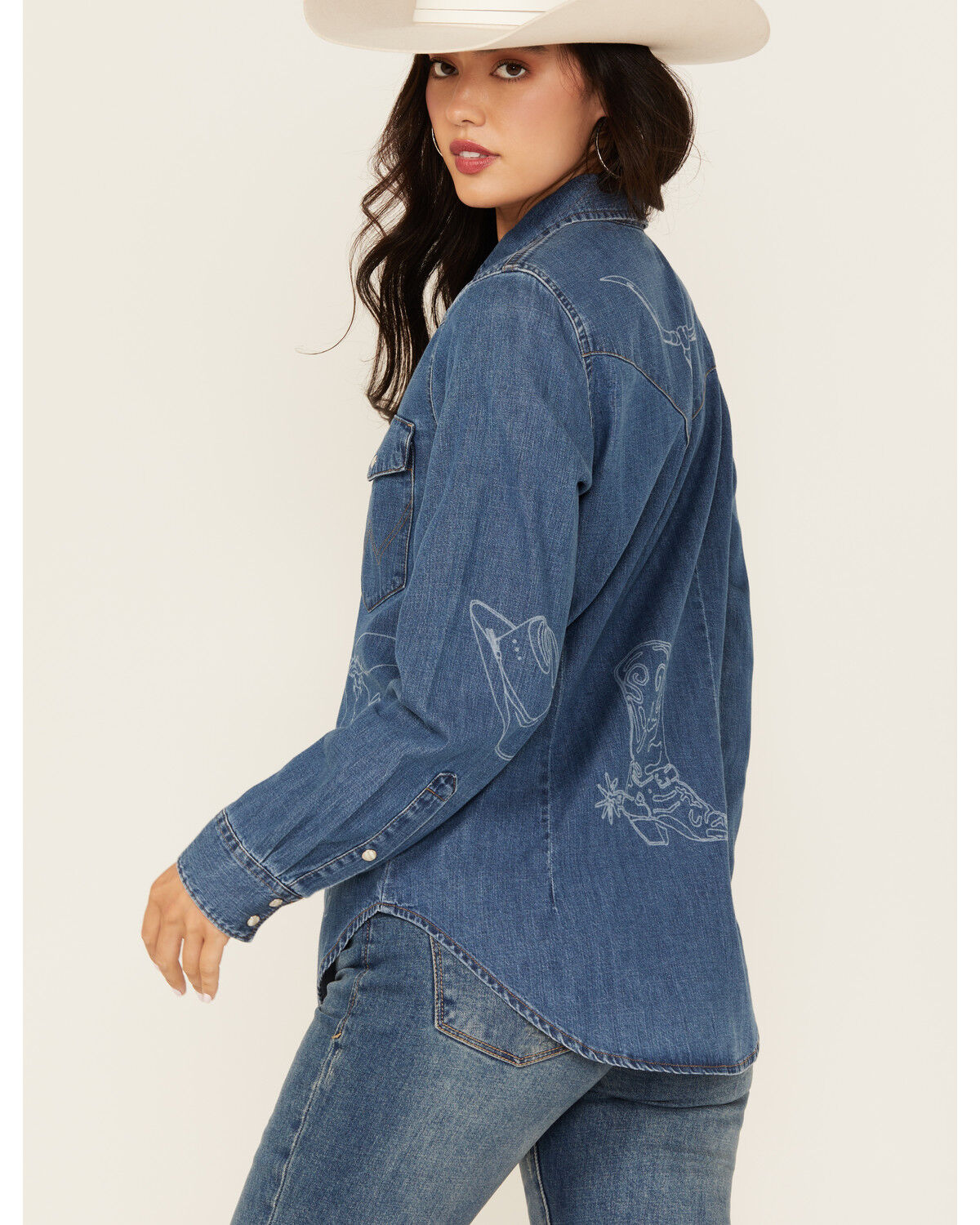 Image #4 - Wrangler Retro Women's Cowboy Long Sleeve Snap Denim Western Shirt, Blue, hi-res