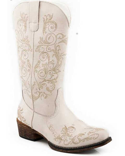 Image #1 - Roper Women's Tall Stuff Synthetic Faux Western Fashion Boots - Snip Toe , White, hi-res