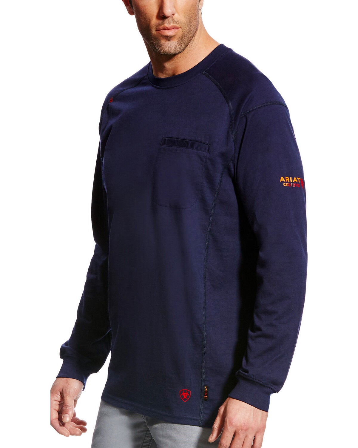 Ariat Men's FR Air Crew Long Sleeve Work Shirt - Tall, Navy, hi-res