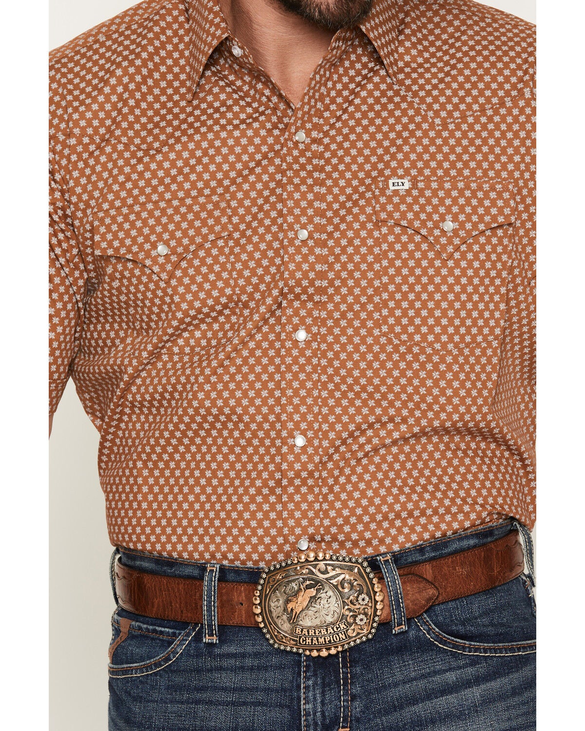 Image #3 - Ely Walker Men's Geo Print Short Sleeve Pearl Snap Western Shirt - Big, Tan, hi-res