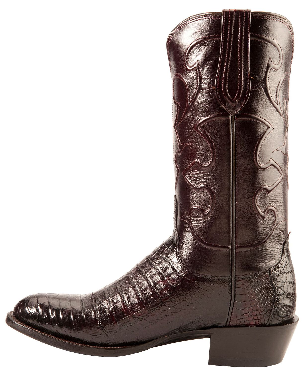 Image #3 - Lucchese Men's Charles Crocodile Belly Cowboy Boots - Round Toe, Black Cherry, hi-res