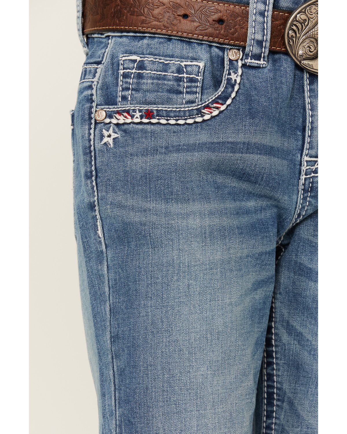 Image #4 - Shyanne Girls' Americana Stars Pocket Bootcut Jeans, Blue, hi-res