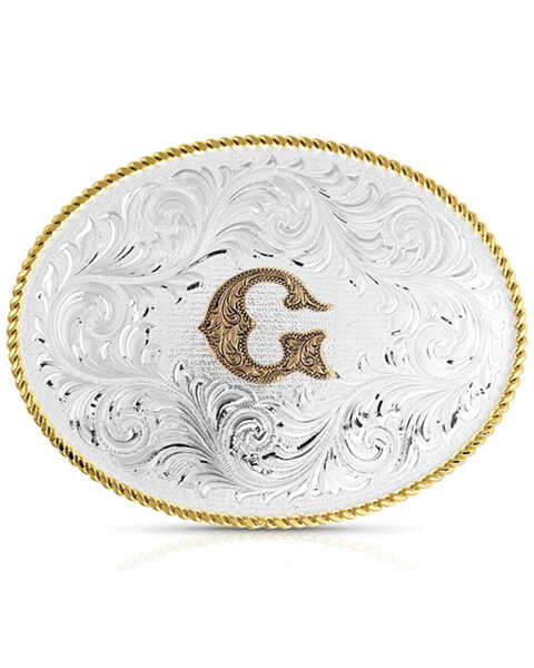Image #1 - Montana Silversmiths Classic Western Oval Two-Tone Initial Belt Buckle - G, Silver, hi-res