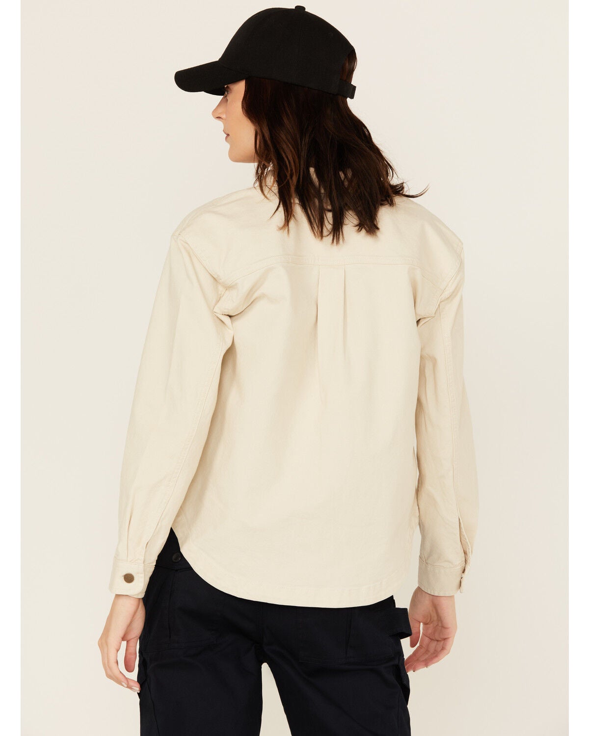 Image #4 - Carhartt Women's Rugged Flex&reg; Loose Fit Heavyweight Duck Long Sleeve Button-Down Overshirt, Oatmeal, hi-res