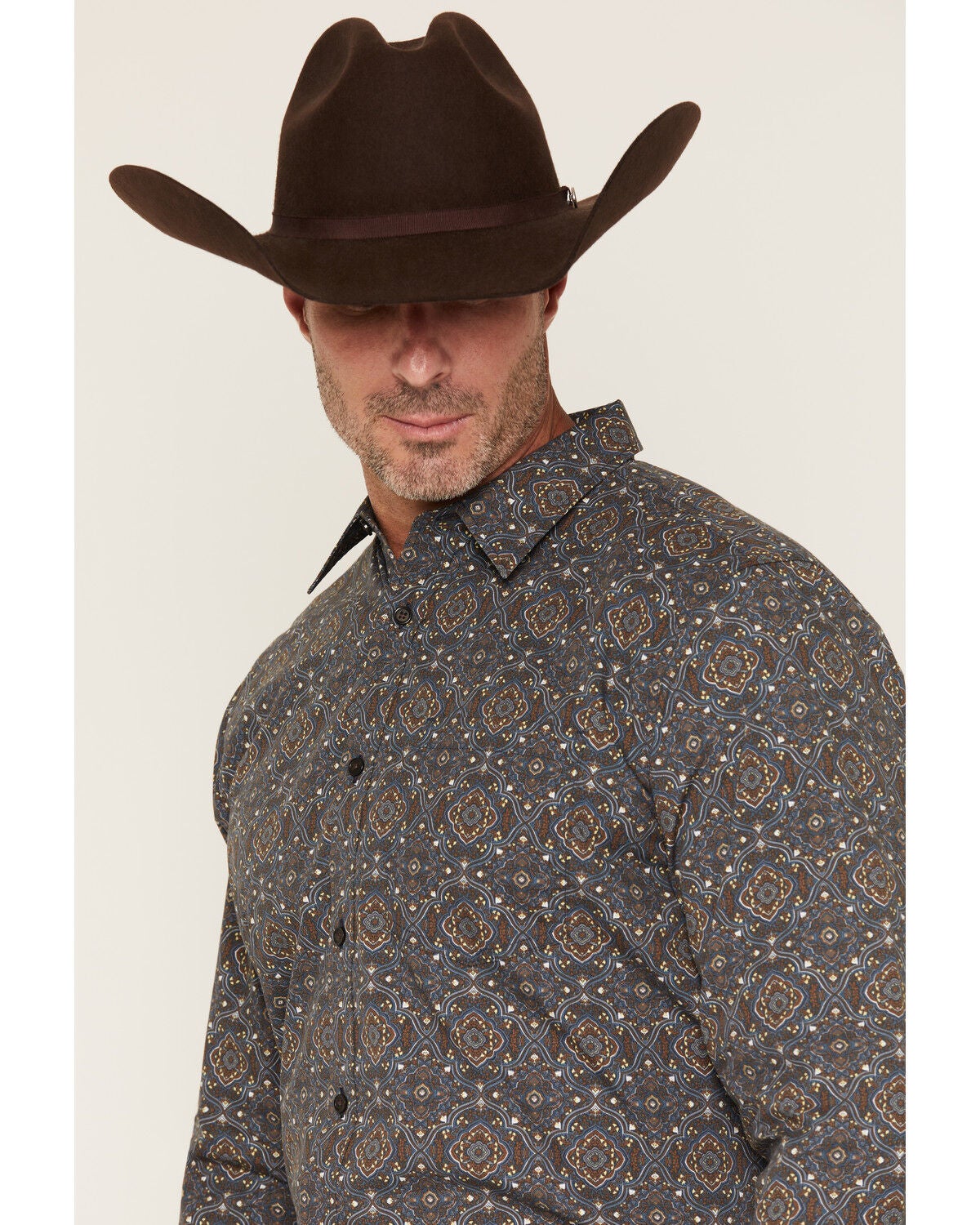 Image #2 - Gibson Trading Co Men's After Hours Medallion Print Long Sleeve Button-Down Western Shirt, Navy, hi-res