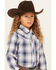 Ely Walker Girls' Embroidered Yoke Plaid Print Long Sleeve Pearl Snap Western Shirt , Blue, hi-res