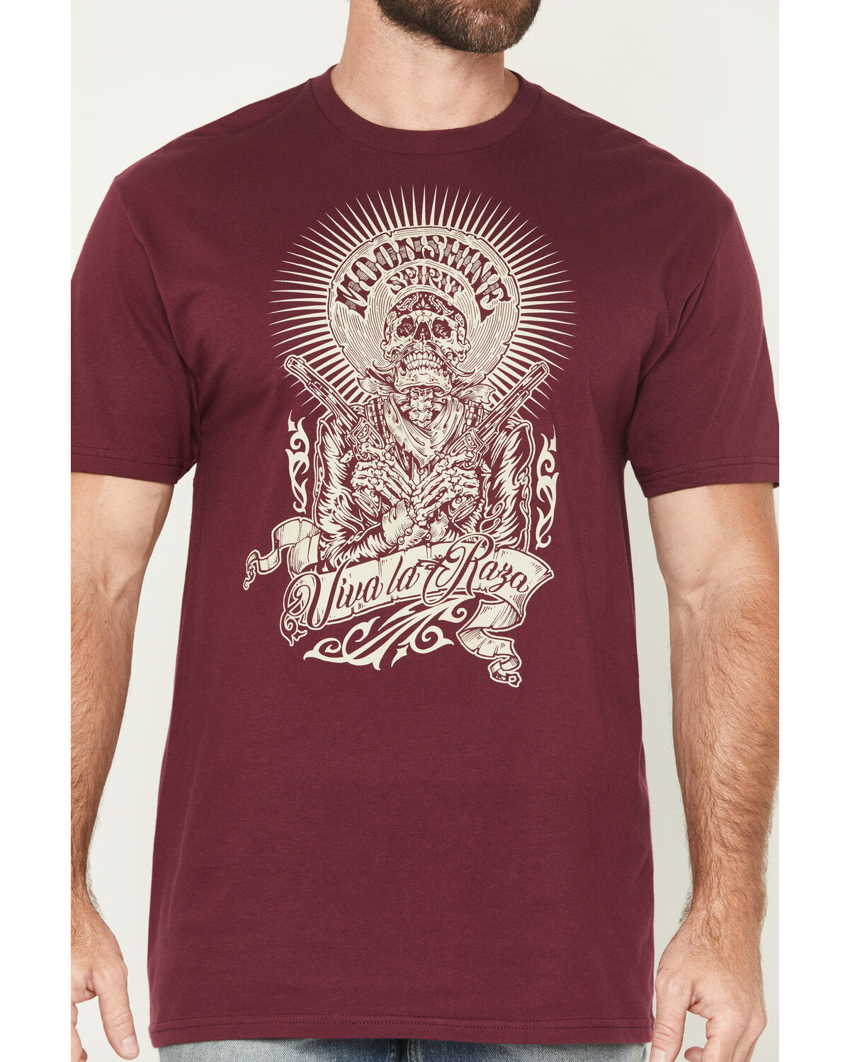 Image #3 - Moonshine Spirit Men's Viva La Raza Short Sleeve Graphic T-Shirt, Burgundy, hi-res