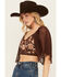 Image #2 - Shyanne Women's Embroidered Swiss Dot Mesh Short Sleeve Top, Dark Brown, hi-res