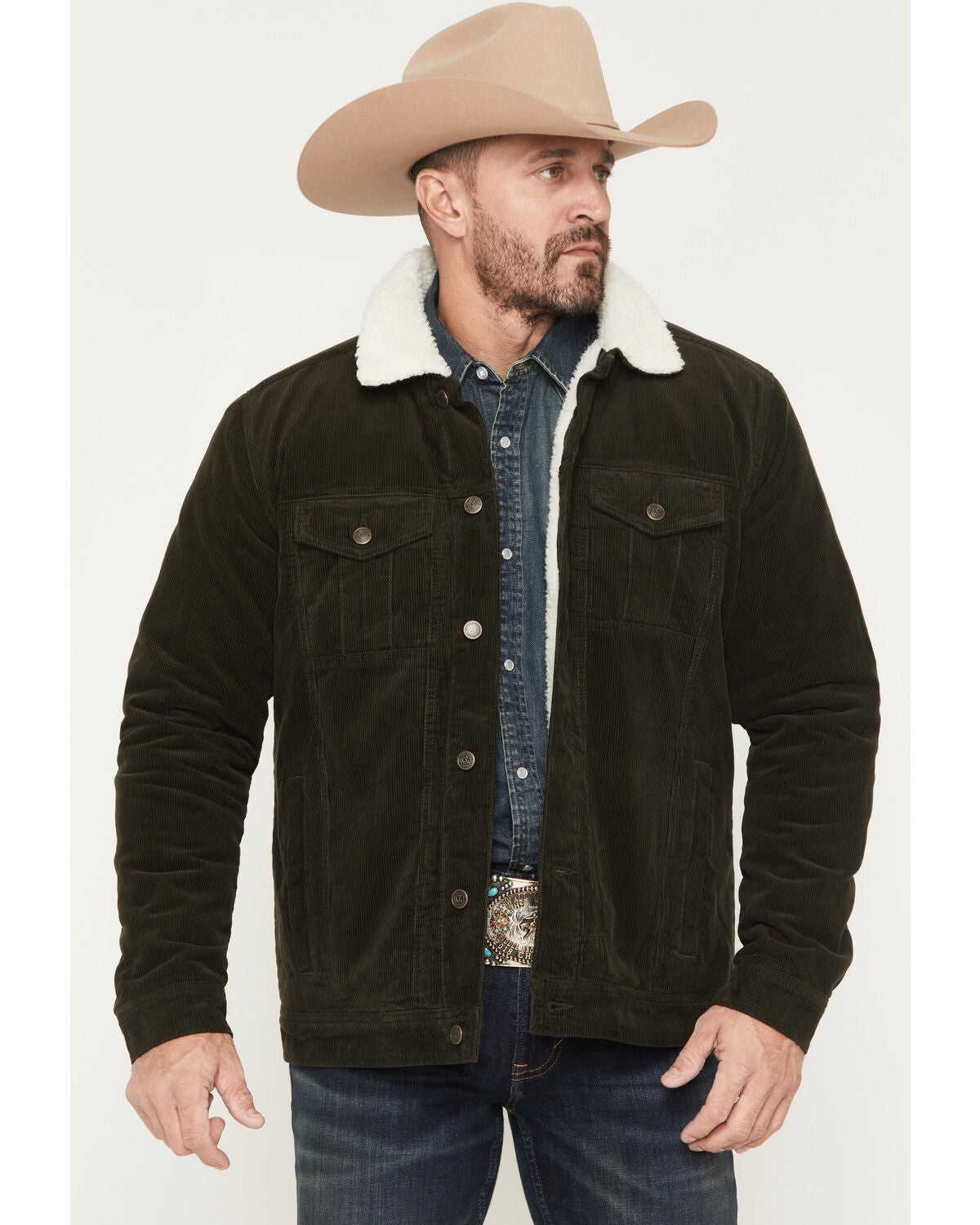 Cody James Men's Ozark Sherpa Lined Corduroy Jacket, Green, hi-res