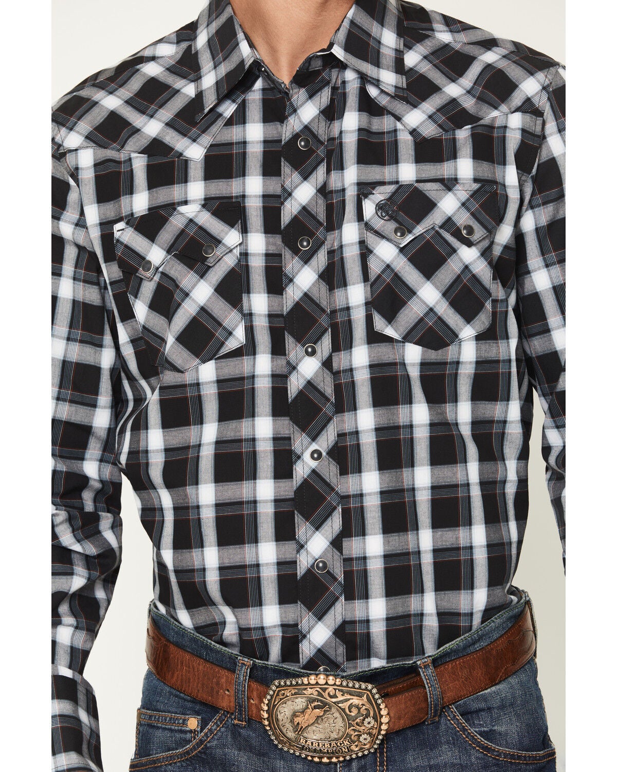 Image #3 - Wrangler Retro Men's Plaid Print Long Sleeve Snap Western Shirt - Tall, Black, hi-res