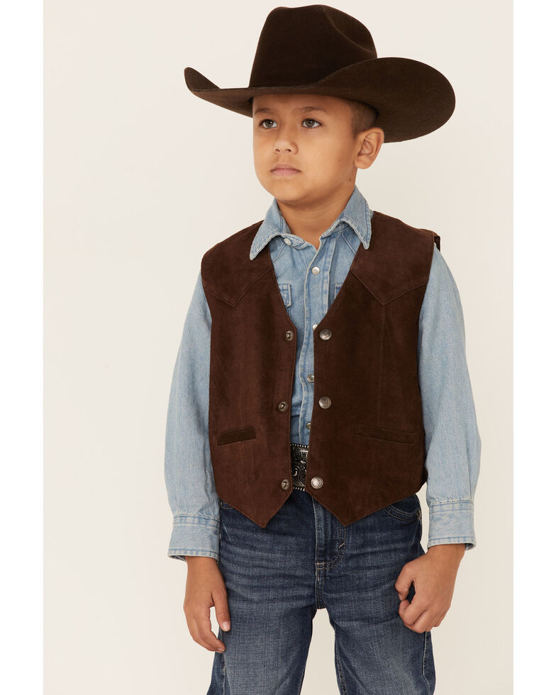 Scully Boys' Boar Suede Vest, Espresso, hi-res