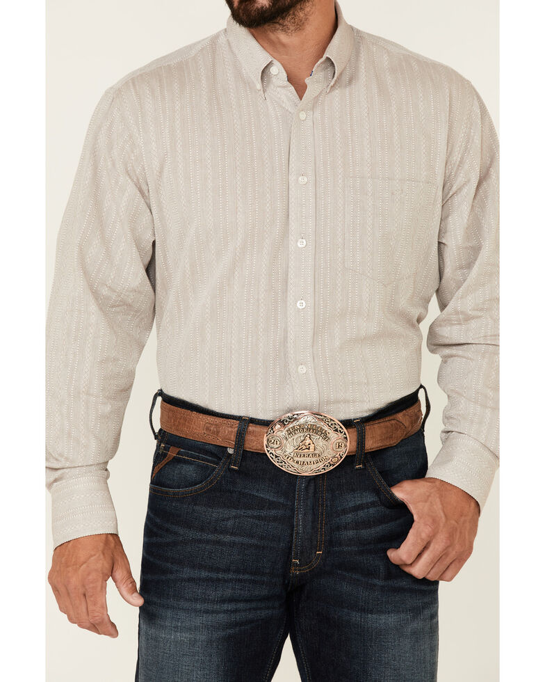 Resistol Men's Grey Sycamore Stripe Long Sleeve Button Down Western Shirt , Grey, hi-res