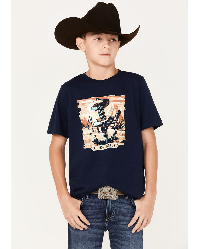 Cody James Boys' Cactus Guitar Graphic T-Shirt, Navy, hi-res