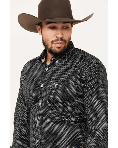 Image #2 - Cowboy Hardware Men's Geo Print Long Sleeve Button-Down Western Shirt, Black, hi-res