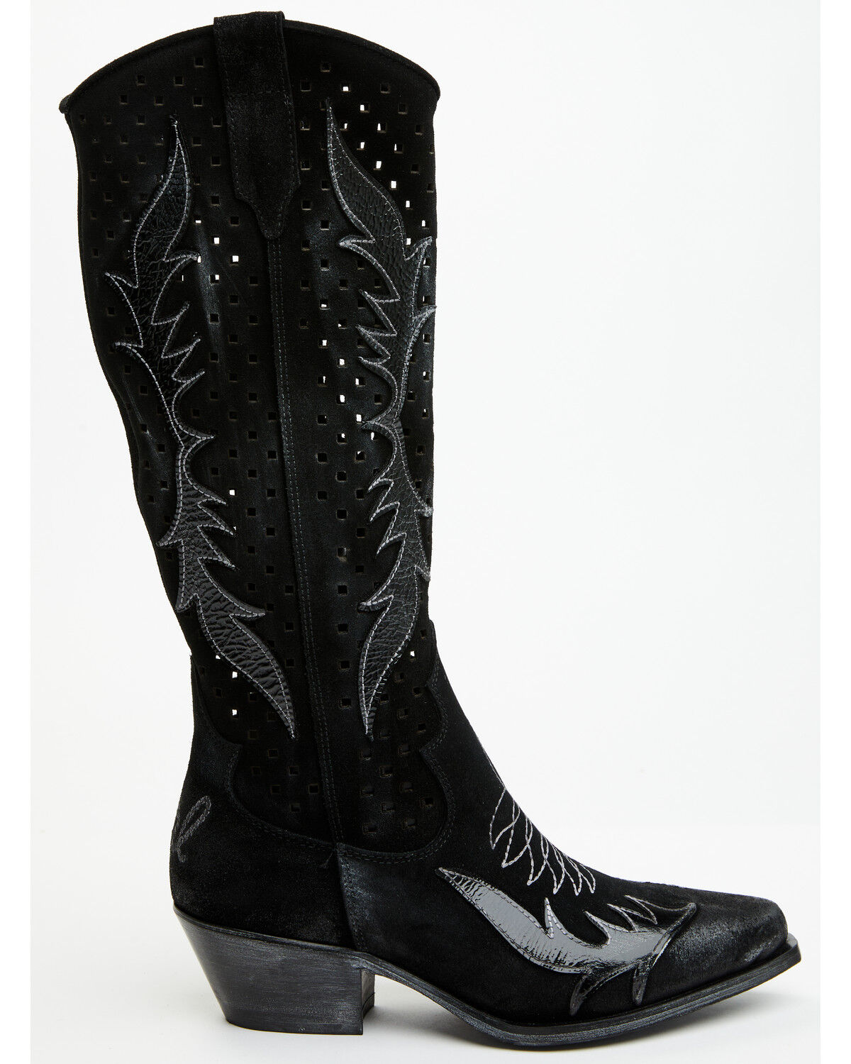 Image #2 - Italian Cowboy Women's Perforated Tall Western Boots - Snip Toe, Black, hi-res