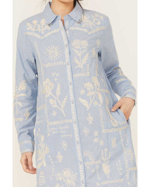 Image #3 - Johnny Was Women's Embroidered Long Sleeve Midi Dress , Blue, hi-res