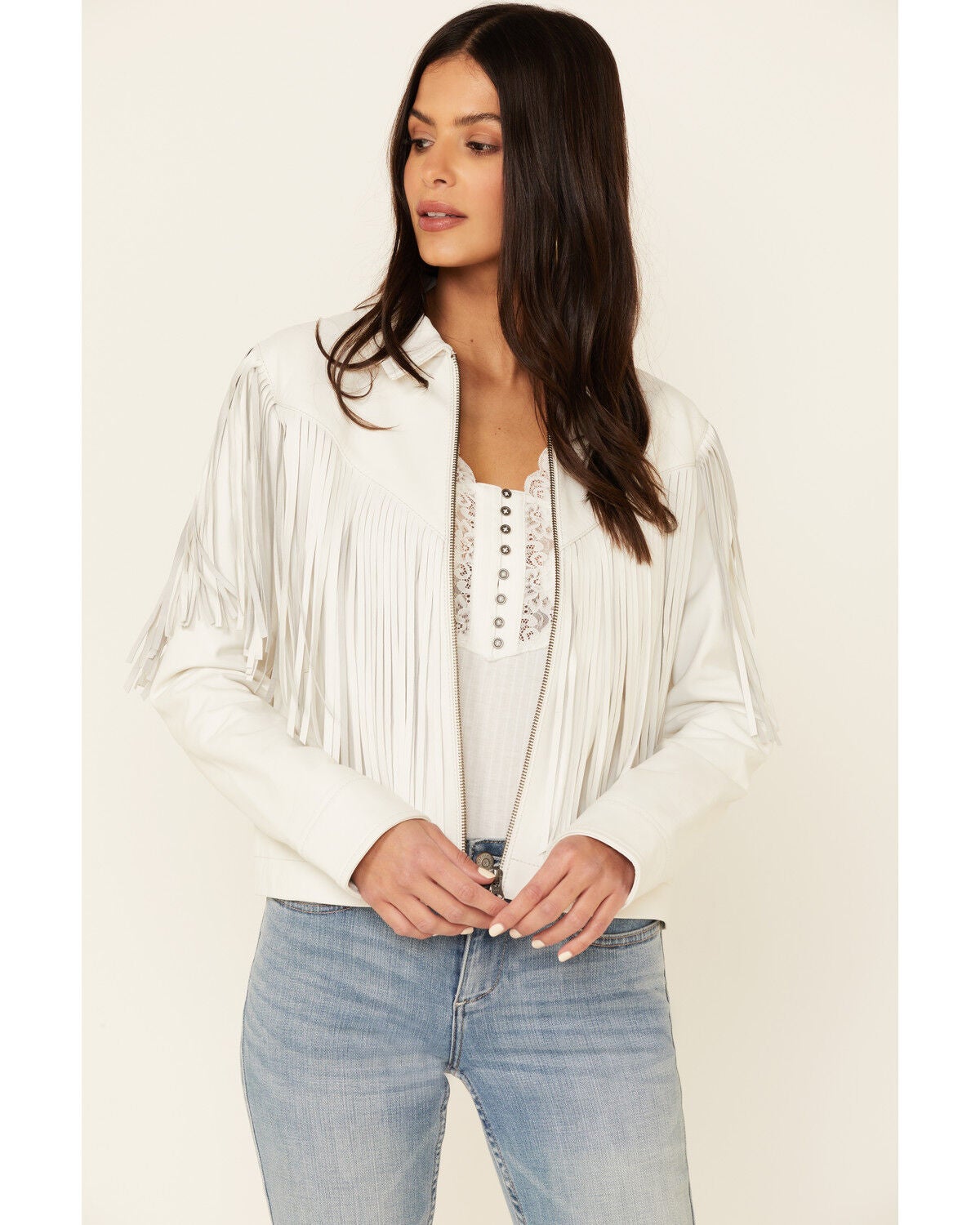 Idyllwind Women's Day Off Fringe Zip-Front Leather Jacket - White