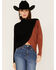 Image #1 - Revel Women's Color Block Knit Surplice Turtleneck Sweater, Rust Copper, hi-res