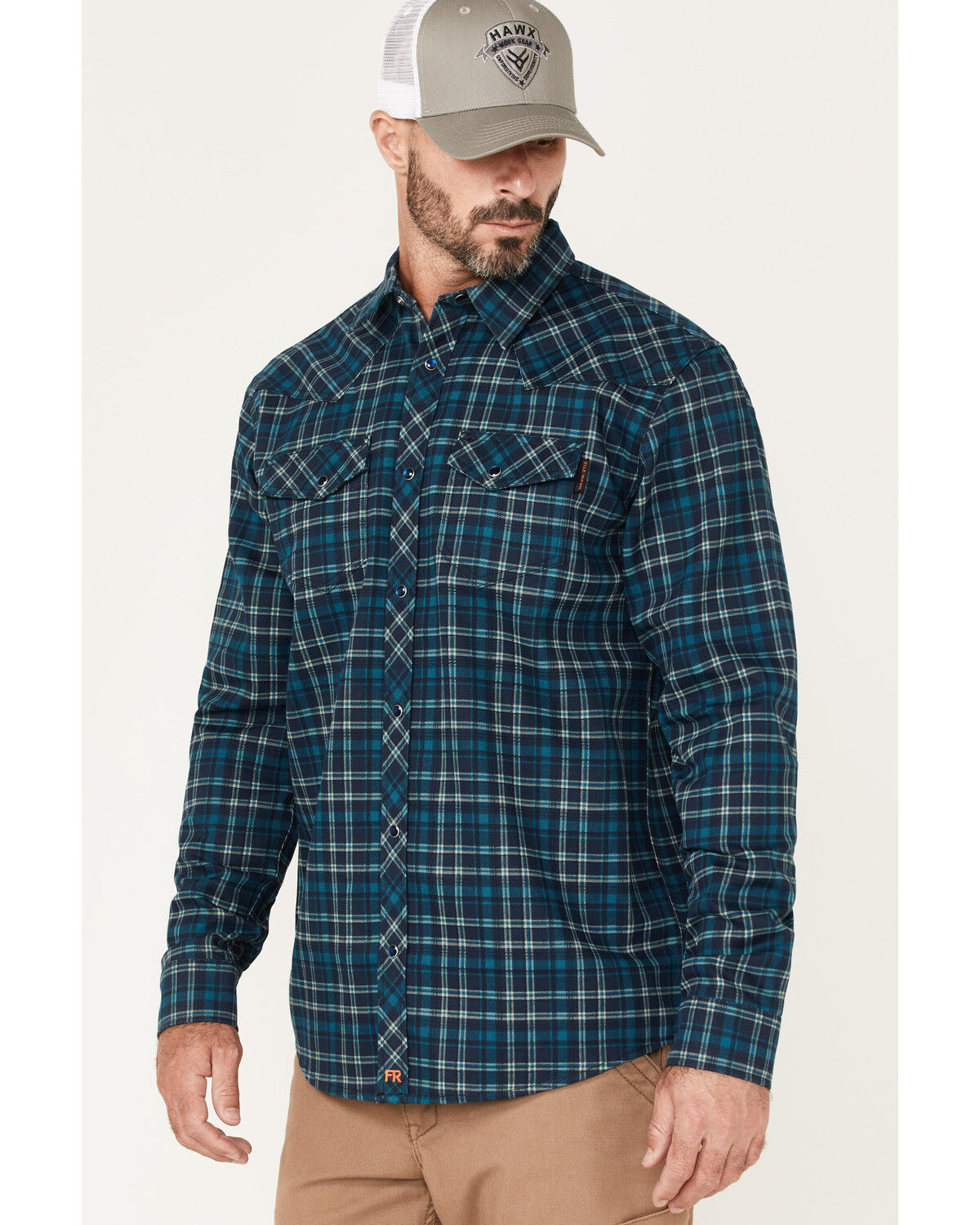 Image #2 - Cody James Men's FR Plaid Print Long Sleeve Snap Work Shirt, Navy, hi-res