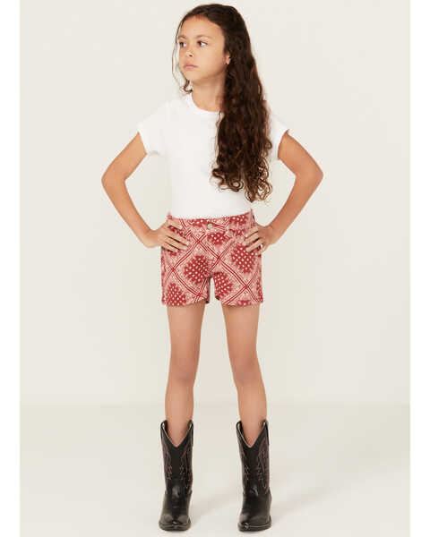 Panhandle Girls' Bandana Print Stretch Denim Shorts , Red, hi-res