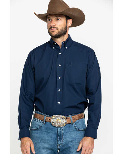 Image #1 - Ariat Men's Wrinkle Free Button Long Sleeve Western Shirt, Navy, hi-res