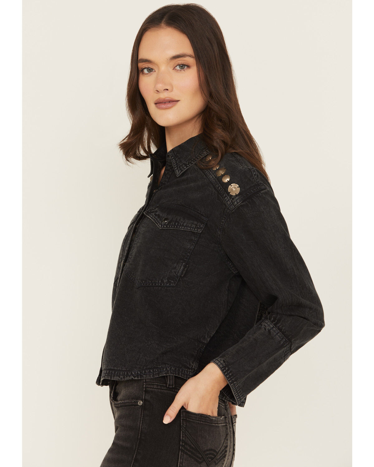 Image #2 - Idyllwind Women's Concho Embellished Long Sleeve Snap Western Shirt, Black, hi-res