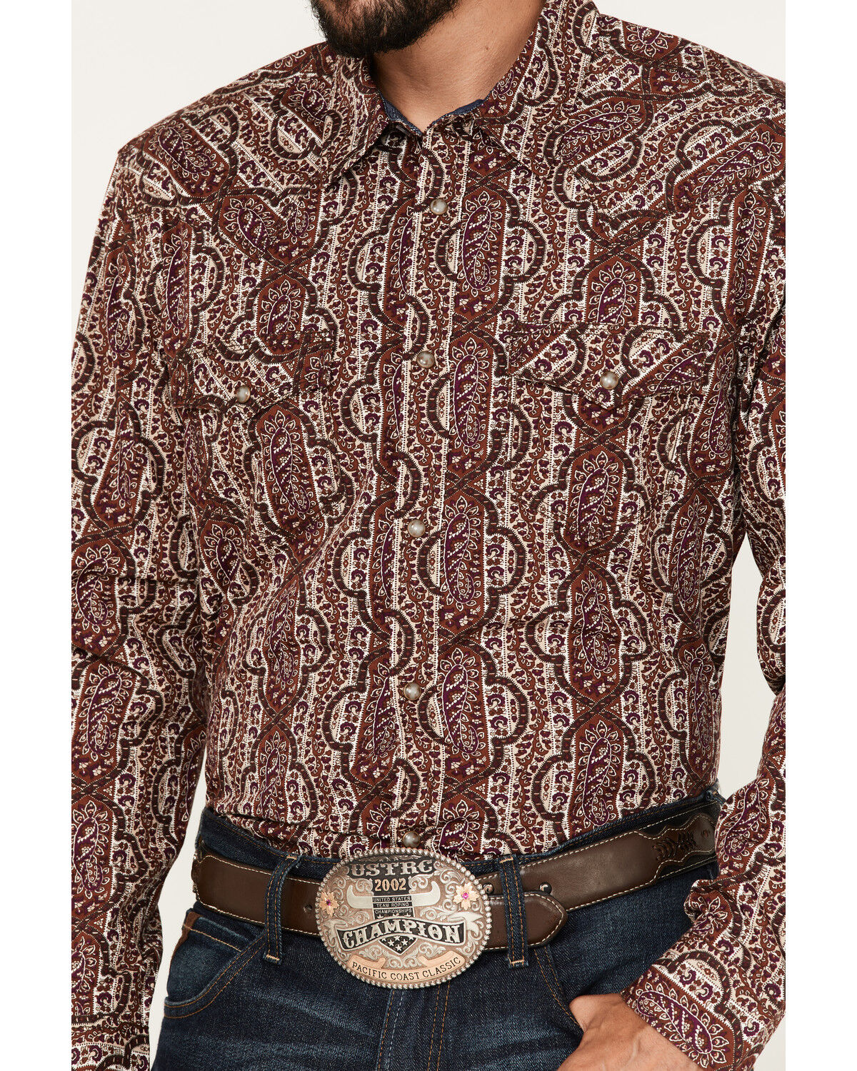 Image #3 - Moonshine Spirit Men's Sundays Best Paisley Stripe Snap Western Shirt, Rust Copper, hi-res