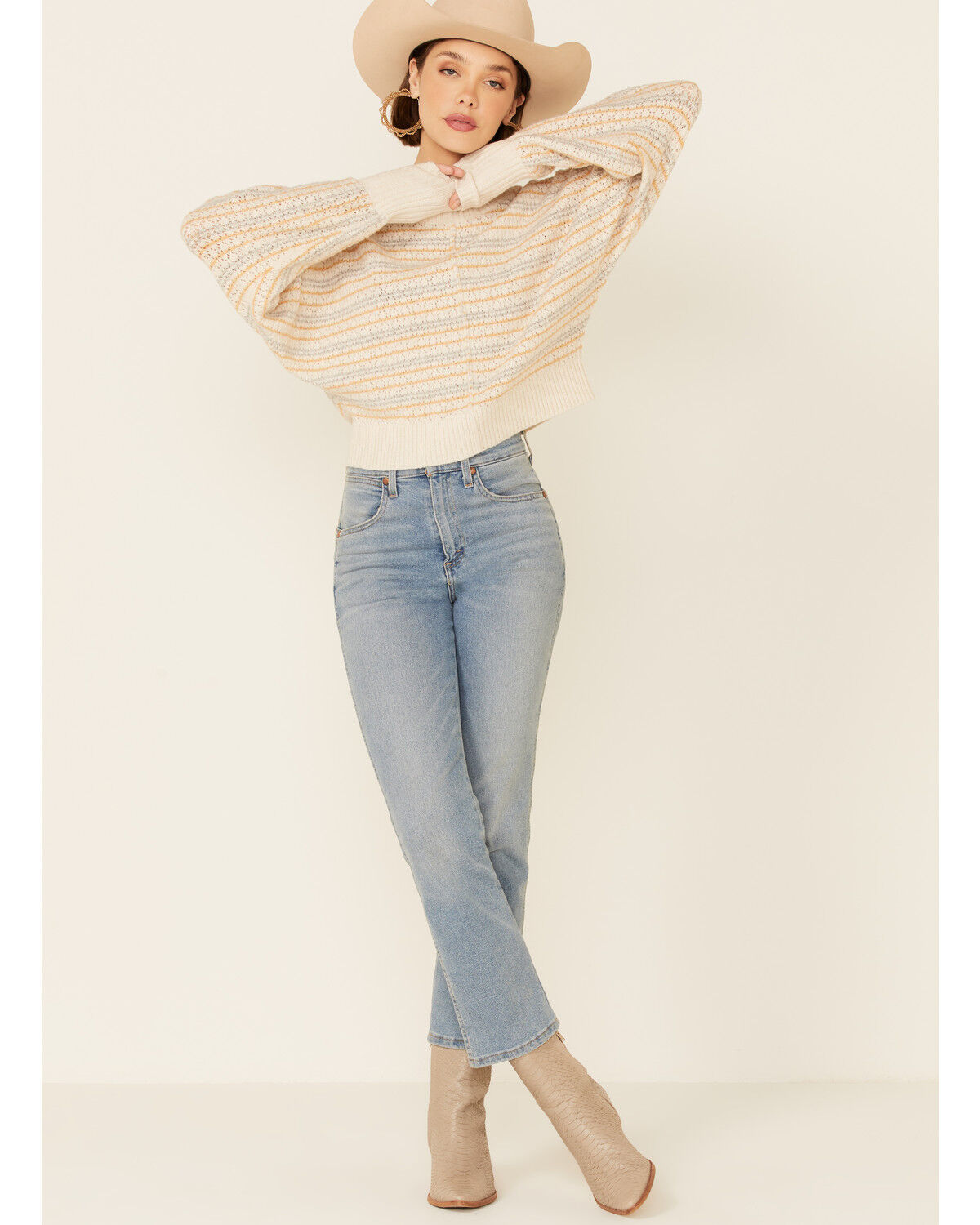 Image #2 - Shyanne Women's Light Yellow Dolman Stripe Pullover Sweater, , hi-res