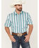 Image #1 - Panhandle Select Men's Serape Striped Print Short Sleeve Pearl Snap Western Shirt , Aqua, hi-res