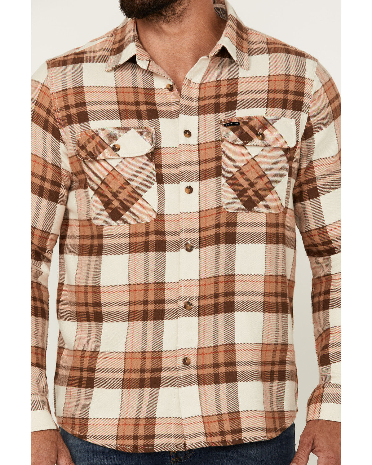 Image #3 - Brixton Men's Bowery Plaid Print Long Sleeve Button-Down Flannel Shirt, Cream, hi-res