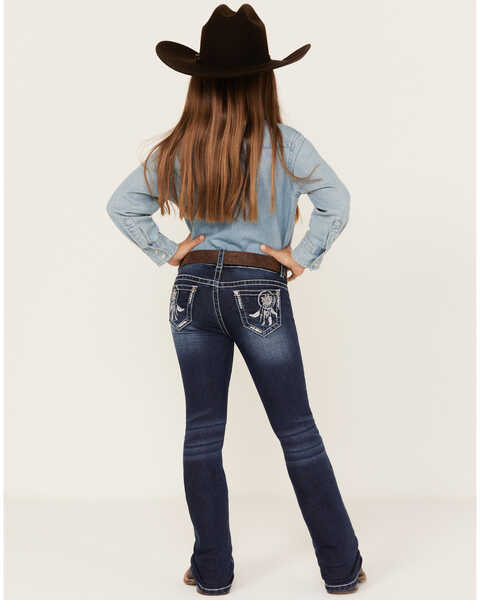 Shyanne Little Girls' Dark Wash Dreamcatcher Embroidered Bootcut Jeans - Sizes 4-6, Blue, hi-res