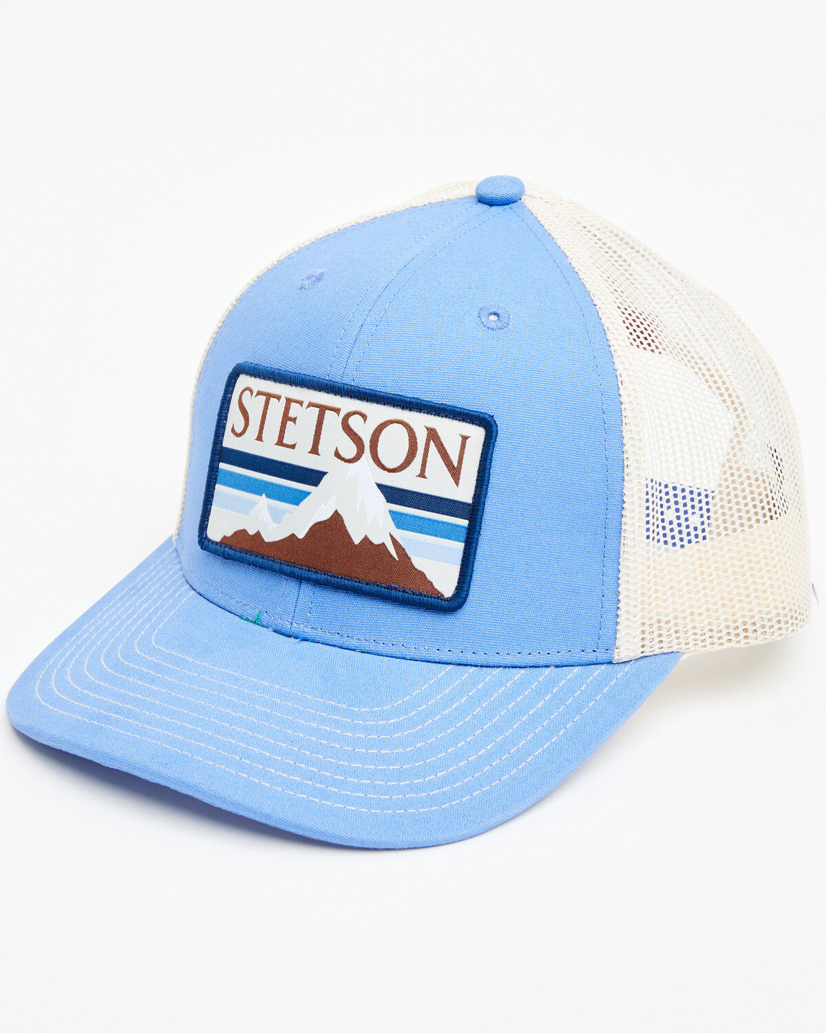 Image #1 - Stetson Men's Mountain Label Patch Trucker Cap, Blue, hi-res