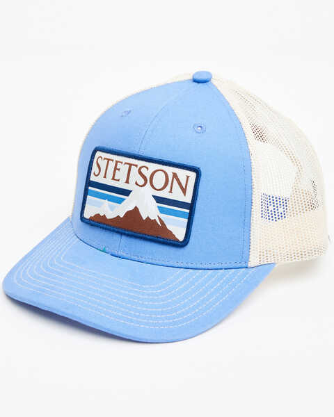 Image #1 - Stetson Men's Mountain Label Patch Trucker Cap, Blue, hi-res