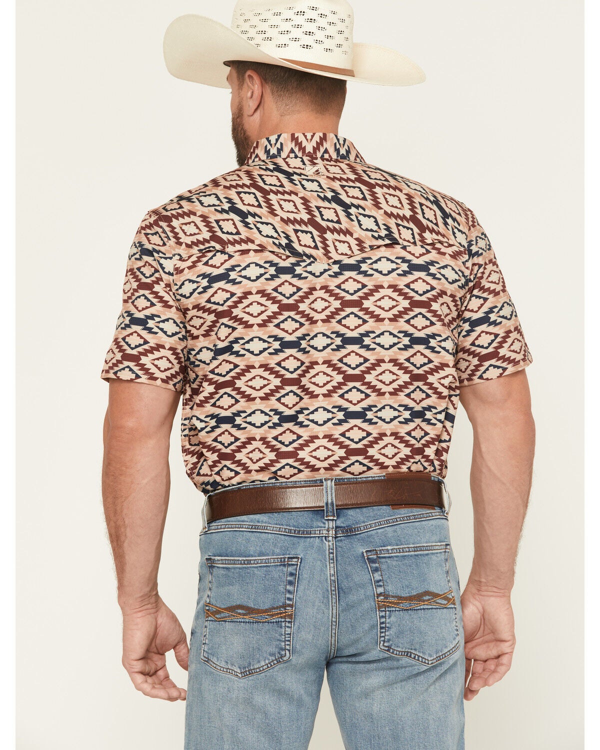Image #4 - RANK 45&reg; Men's Willow Creek Southwestern Print Short Sleeve Snap Performance Western Shirt, Tan, hi-res