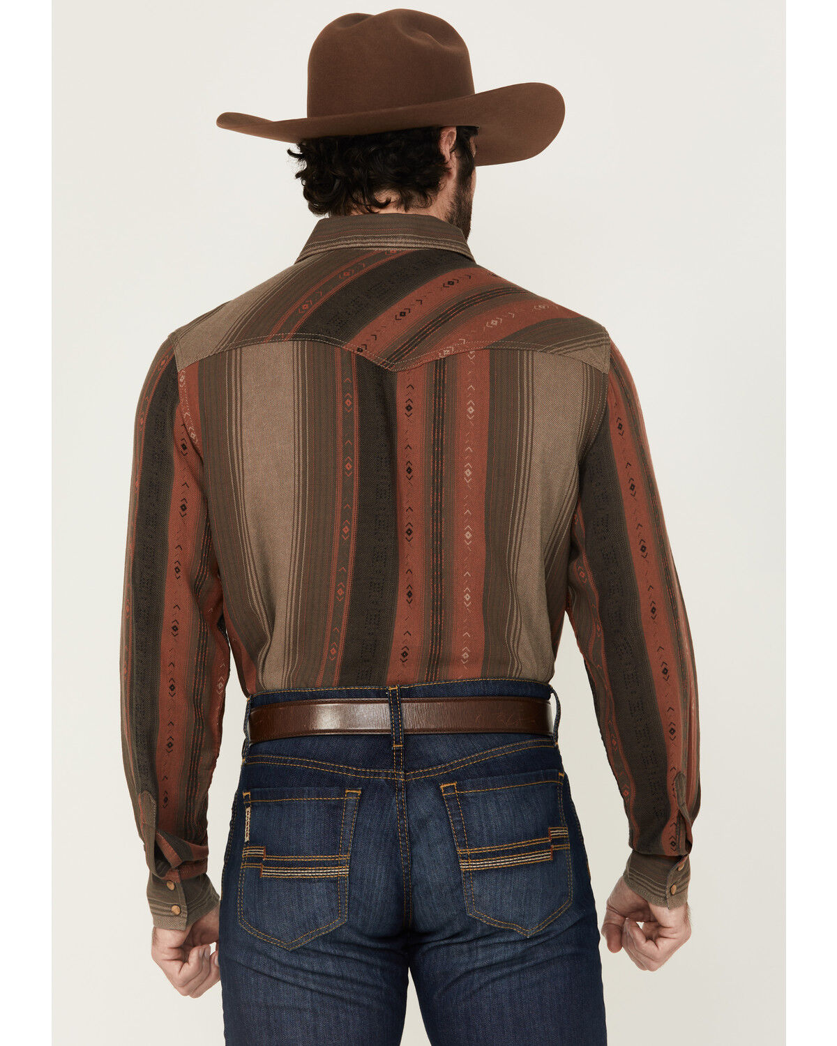 Image #4 - Wrangler Retro Men's Striped Print Long Sleeve Snap Western Shirt, Brown, hi-res