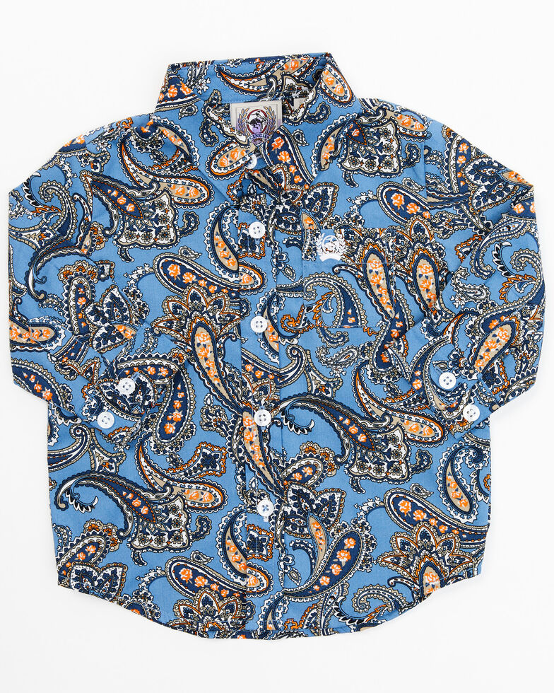 Cinch Infant-Boys' Paisley Print Long Sleeve Button-Down Shirt, Blue, hi-res