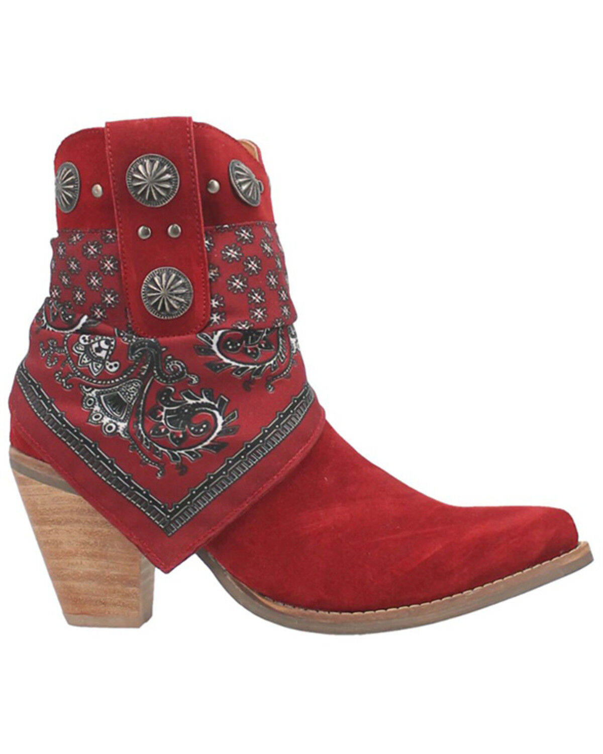 Image #2 - Dingo Women's Suede Bandida Western Booties - Round Toe, Red, hi-res