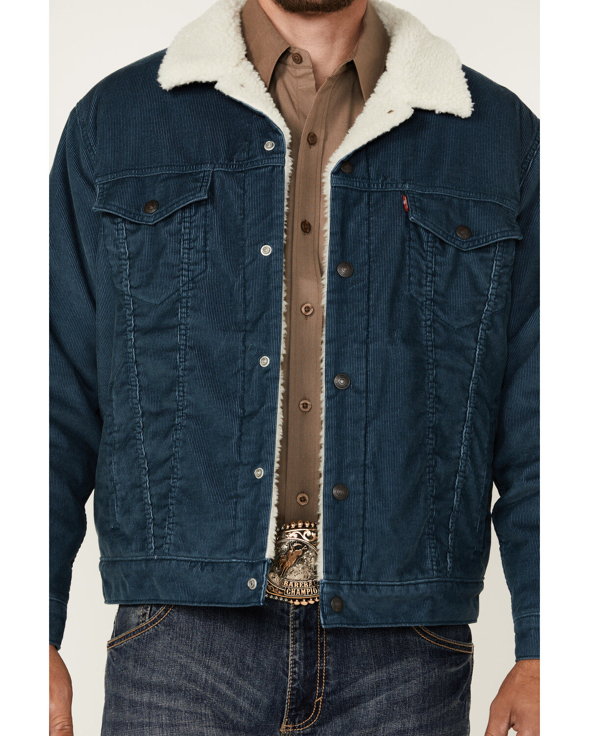 Image #3 - Levi's Men's Corduroy Sherpa Lined Trucker Jacket, Medium Blue, hi-res